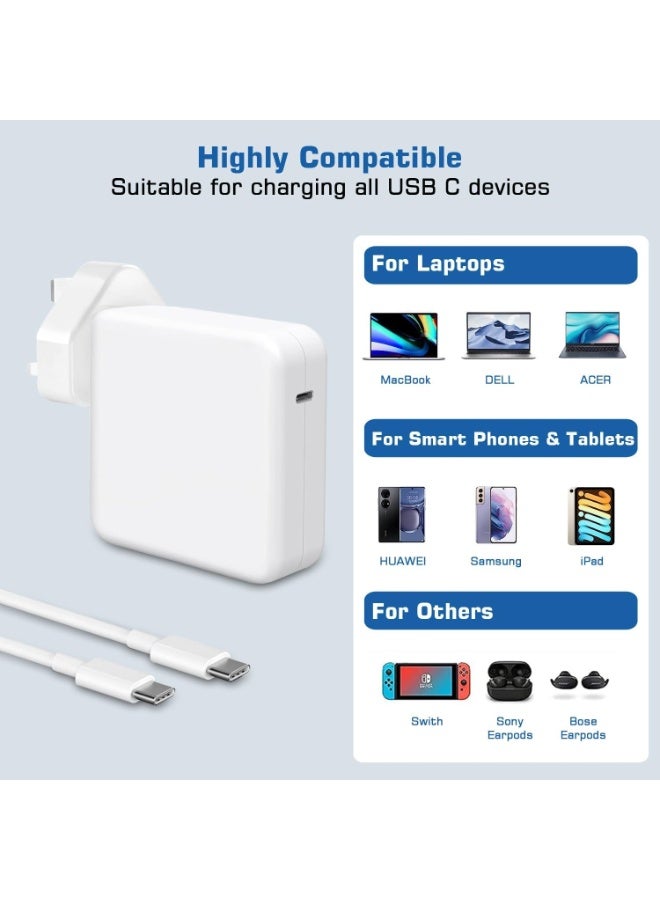 KENSUO 96W Type C Macbook Pro-Air Fast Replacement Charger, Power Adapter works with 13, 14, 15, 16 Inch 2016/17/18/19/20 Model Laptops, Tabs & Smartphones, Thunderbolt Charger with USB C Cable, iPhone 15 - Image 2