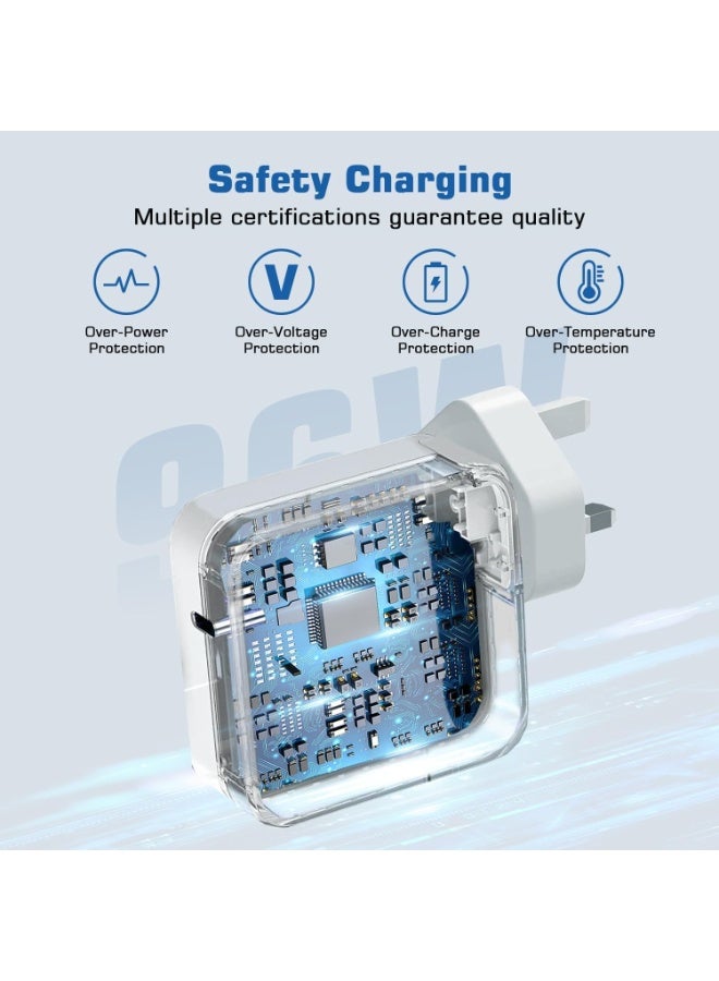 KENSUO 96W Type C Macbook Pro-Air Fast Replacement Charger, Power Adapter works with 13, 14, 15, 16 Inch 2016/17/18/19/20 Model Laptops, Tabs & Smartphones, Thunderbolt Charger with USB C Cable, iPhone 15 - Image 4