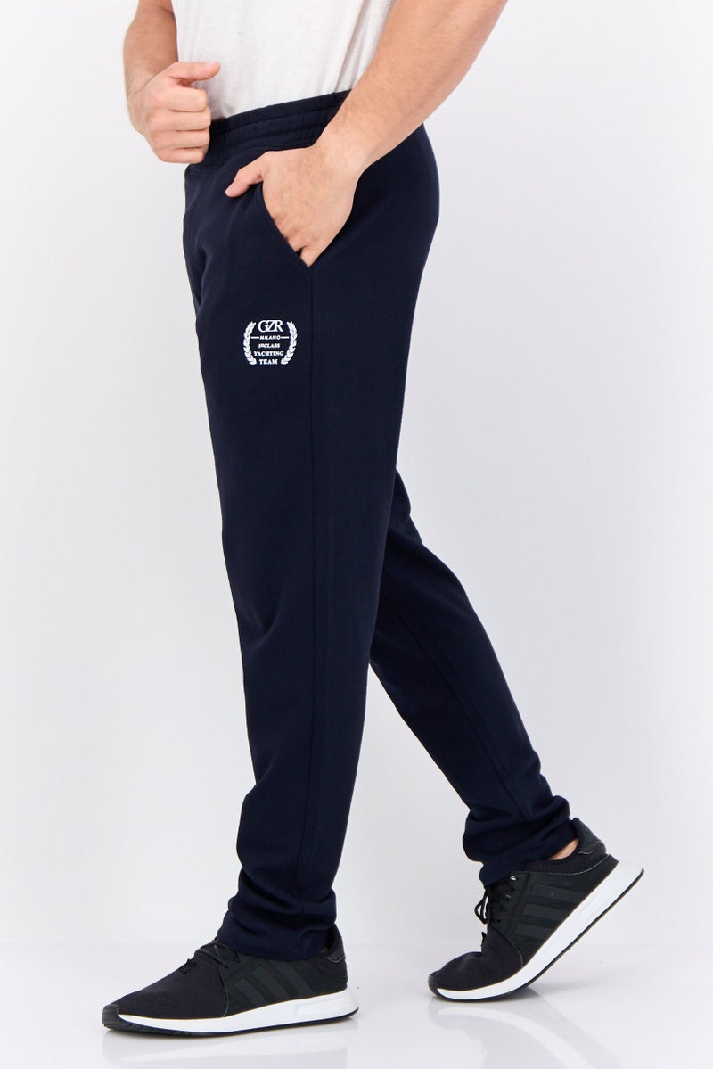 Gazzarrini Men Regular Fit Brand Logo Joggers Pants, Navy  - Image 2