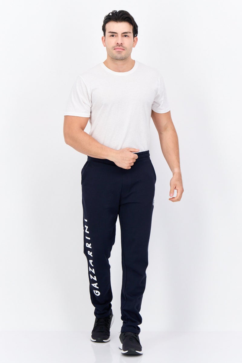 Gazzarrini Men Regular Fit Brand Logo Joggers Pants, Navy  - Image 4
