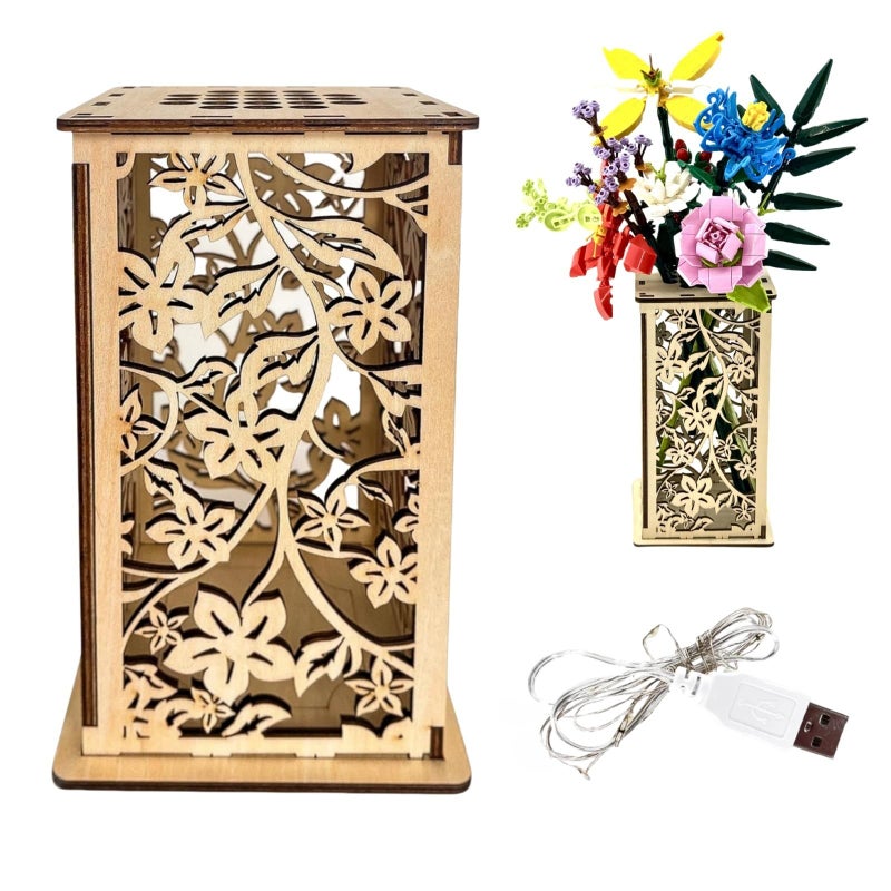 Turutu Wooden Carved Lego Flower Vase with Hollow Design -Artistic Display Stand for Lego Flowers, Perfect Vase for Lego Bouquet, Ideal Gift for Flower Lovers - Image 1
