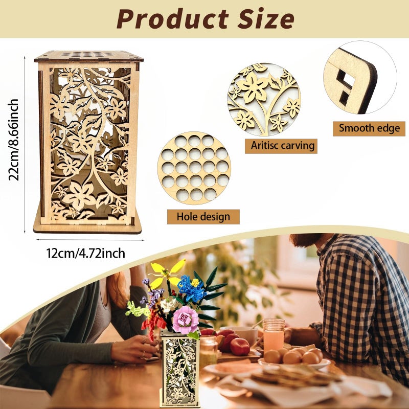 Turutu Wooden Carved Lego Flower Vase with Hollow Design -Artistic Display Stand for Lego Flowers, Perfect Vase for Lego Bouquet, Ideal Gift for Flower Lovers - Image 2
