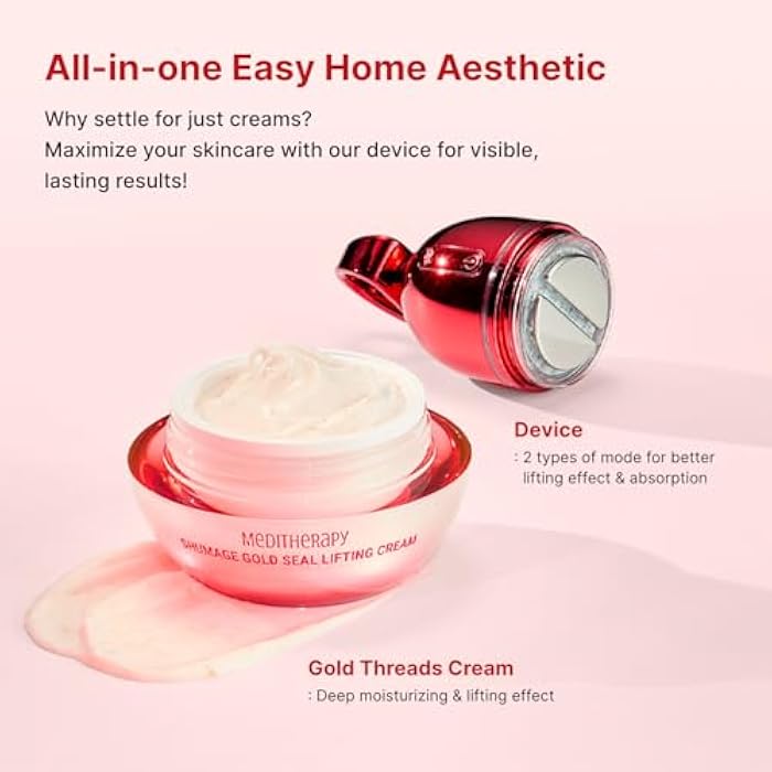 MEDITHERAPY Shumage Gold Seal Lifting Cream+Device - Moisturizer Face Lift Cream, Hydrating & Tightening for Sagging Skin - Korean Face Moisturizer - Microcurrent Facial Device for Radiant Glow Skin - 1.69 Fl. Oz - Image 3