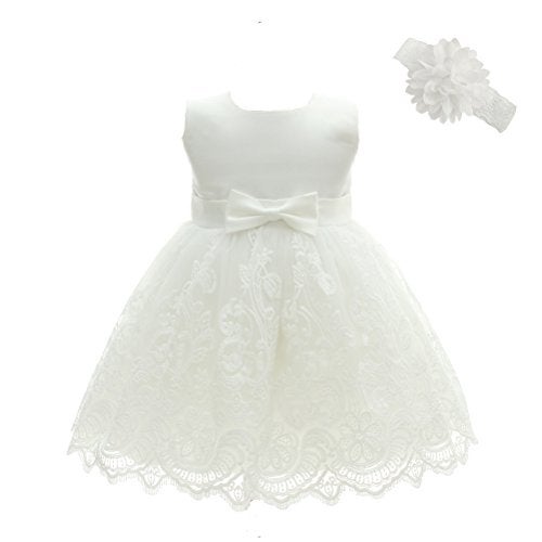 Moon Kitty Baby Girls embroideries Baptism Dresses Christening Special Occasions Gown For Baby Girl White 12M(10-14Months) - Image 1