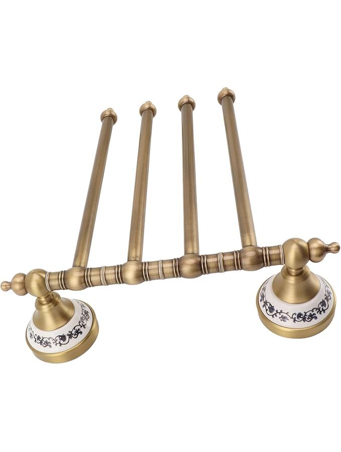 حامل منشفة دوار من النحاس العتيقي بأربع قضبان دوار لحامل مناشف الحمام - Image 1