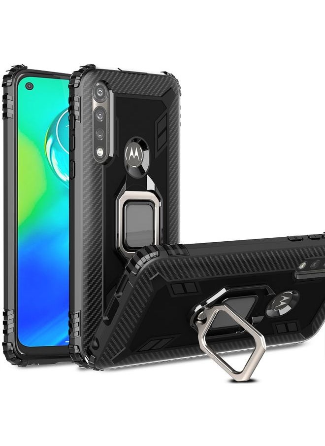 HuHa Case Cover For For Motorola Moto G Power Carbon Fiber Protective Case with 360 Degree Rotating Ring Holder(Black) 