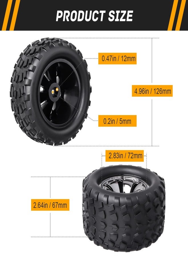 CrazyHobby 2.8“ Preglued Truck Wheels and Tires Chrome Rims for 1/10 Scale Traxxas Stampede Rustler VXL Hoss 4x4 2WD Redcat Volcano EPX Pro RC Monster Truck Brushless 3S 4S(Style A) - Image 2