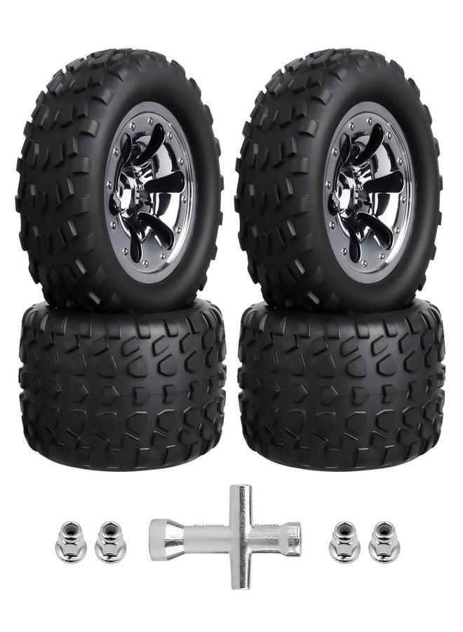 CrazyHobby 2.8“ Preglued Truck Wheels and Tires Chrome Rims for 1/10 Scale Traxxas Stampede Rustler VXL Hoss 4x4 2WD Redcat Volcano EPX Pro RC Monster Truck Brushless 3S 4S(Style A) - Image 1