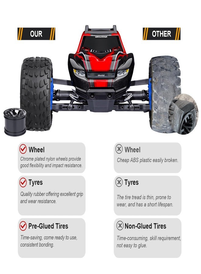 CrazyHobby 2.8“ Preglued Truck Wheels and Tires Chrome Rims for 1/10 Scale Traxxas Stampede Rustler VXL Hoss 4x4 2WD Redcat Volcano EPX Pro RC Monster Truck Brushless 3S 4S(Style A) - Image 5