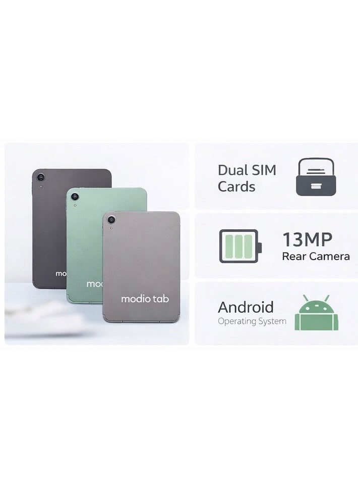 MODIO TAB Modio M40 Tablet 10.1” HD Display, 12GB RAM + 512GB Storage, 8000mAh Battery, Dual SIM 4G LTE, 13MP Camera, Android Tablet PC – Grey - Image 2