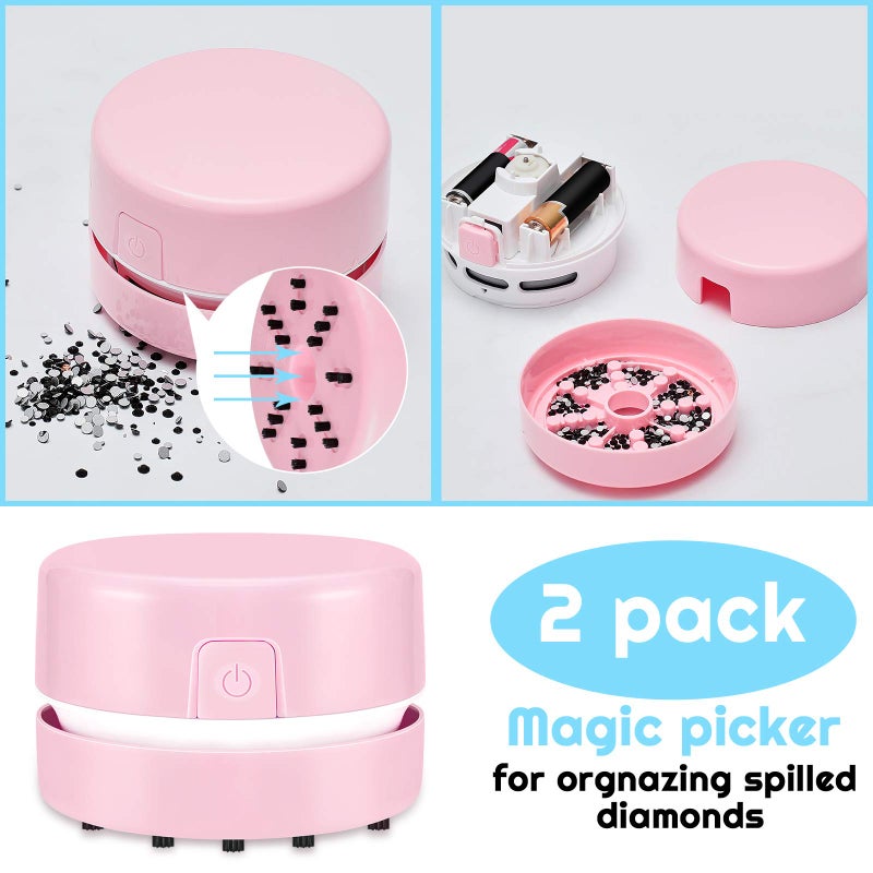 Honoson 2 Pcs Diamond Painting Tool Drill Quicker Picker for Spilled Diamonds 5d Painting Accessories Vacuum Cleaner Mini Table Desktop Sweeper Organizer Clean Art Beads Crumb(Pink, Blue) - Image 4