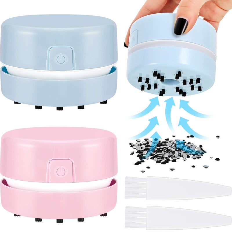 Honoson 2 Pcs Diamond Painting Tool Drill Quicker Picker for Spilled Diamonds 5d Painting Accessories Vacuum Cleaner Mini Table Desktop Sweeper Organizer Clean Art Beads Crumb(Pink, Blue) - Image 1
