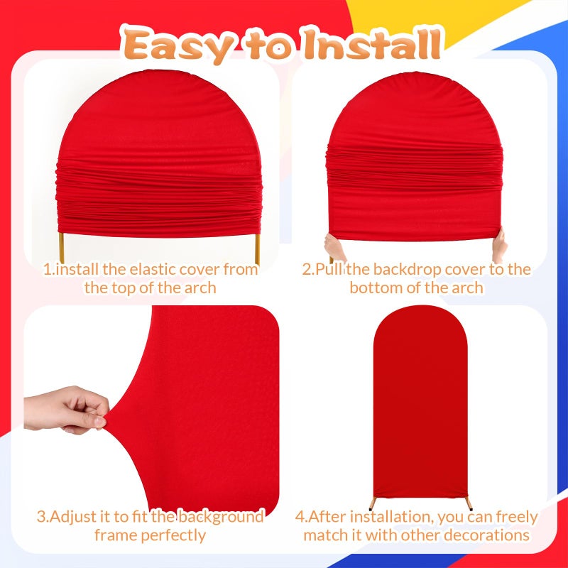Mindsoft Fast Party Arch Backdrop Cover Set of 3 Racing Theme Arch Covers Spandex Stretch Backdrop Stand 4ft, 5ft, 6ft for Wedding Birthday Banquet Ceremony Decoration(Red) - Image 3