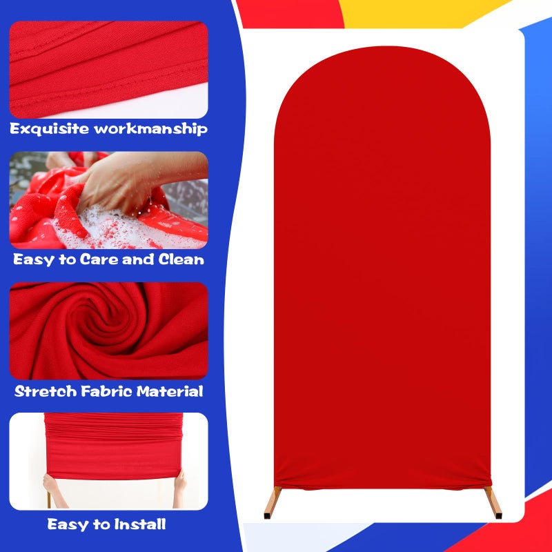 Mindsoft Fast Party Arch Backdrop Cover Set of 3 Racing Theme Arch Covers Spandex Stretch Backdrop Stand 4ft, 5ft, 6ft for Wedding Birthday Banquet Ceremony Decoration(Red) - Image 2