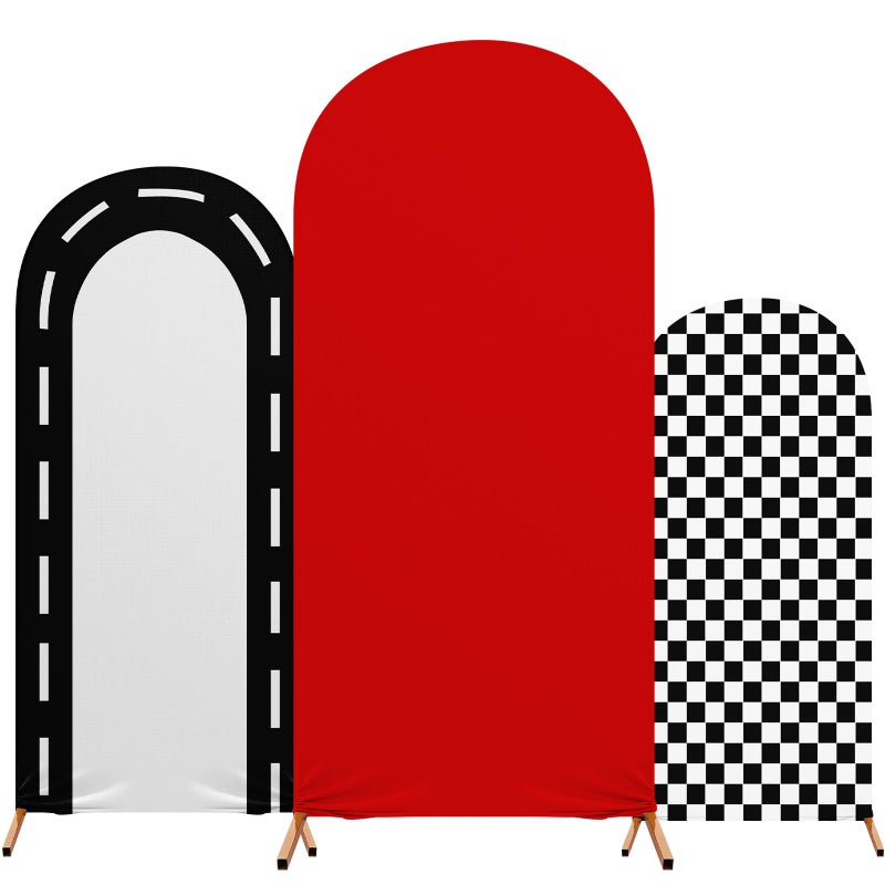 Mindsoft Fast Party Arch Backdrop Cover Set of 3 Racing Theme Arch Covers Spandex Stretch Backdrop Stand 4ft, 5ft, 6ft for Wedding Birthday Banquet Ceremony Decoration(Red) - Image 1