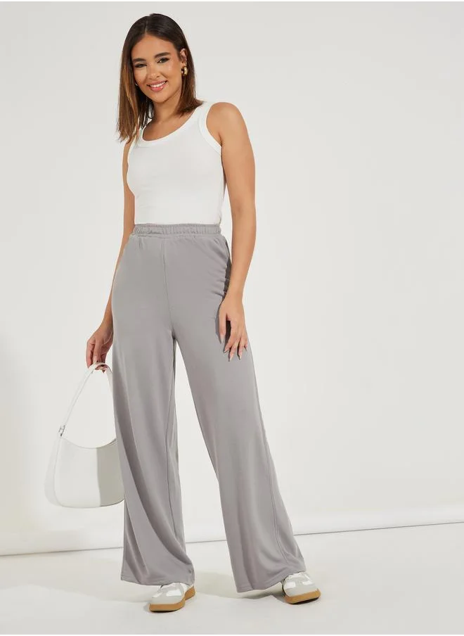 Styli Solid Wide Leg Joggers with Elastic Waistband