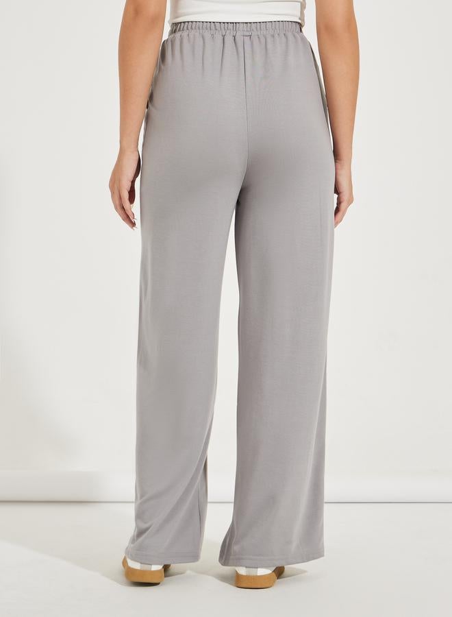 Styli Solid Wide Leg Joggers with Elastic Waistband - Image 4