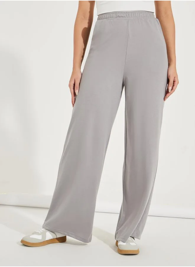 Styli Solid Wide Leg Joggers with Elastic Waistband