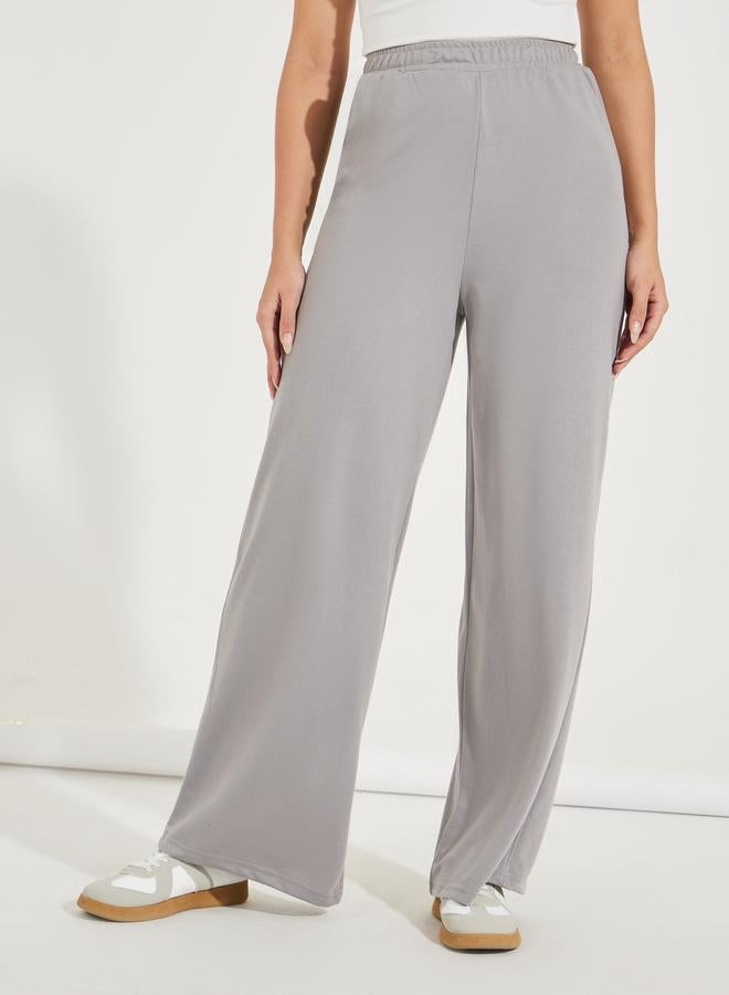 Styli Solid Wide Leg Joggers with Elastic Waistband - Image 2