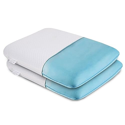 Sleepsia Cooling Gel Cervical Memory Foam Standard Pillow – Neck & Shoulder Pain Relief Pillows for Comfortable Sleep, Orthopedic Neck Pain, with Washable Cover (Standard) Pack of 2 (23"X14.5"X4") - Image 1