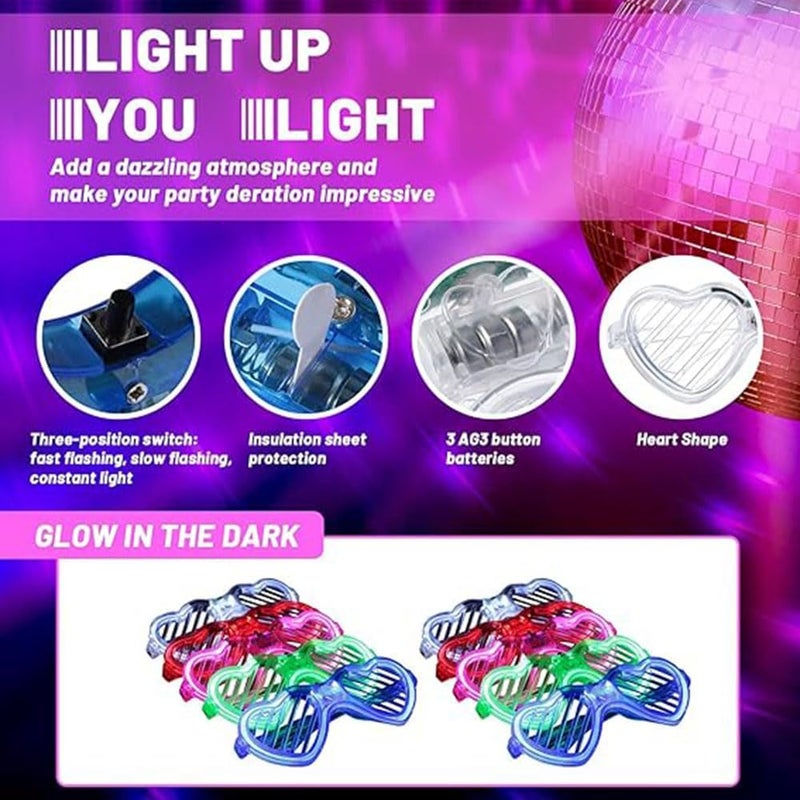 Bukela Light-up LED Glasses, 5 Pack Glasses Heart Shape Toys Party Favors Glow In The Dark Party Favors Supplies (Heart) - Image 3