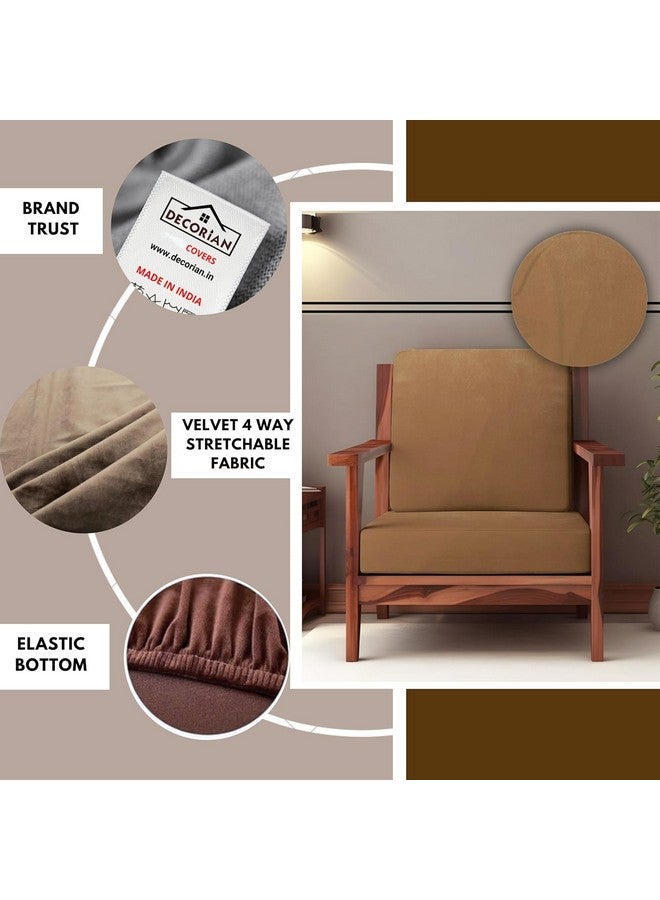Decorian Soft Velvet Stretchable Printed Solid Sofa Slipcovers, Wooden Sofa Seat Cover, Sofa Back Cushion Covers (Pack of 6, Velvet Dark Camel) - Image 2