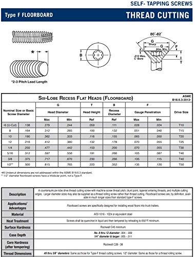 Newport Fasteners 1/4-20 x 2 1/2'' Self-Tapping Trailer Deck Screws, Flat Head, Type F, Star Drive T-30, Steel Floorboard Thread Cutting Screws for Wood & Metal - 100 Pcs - Image 3