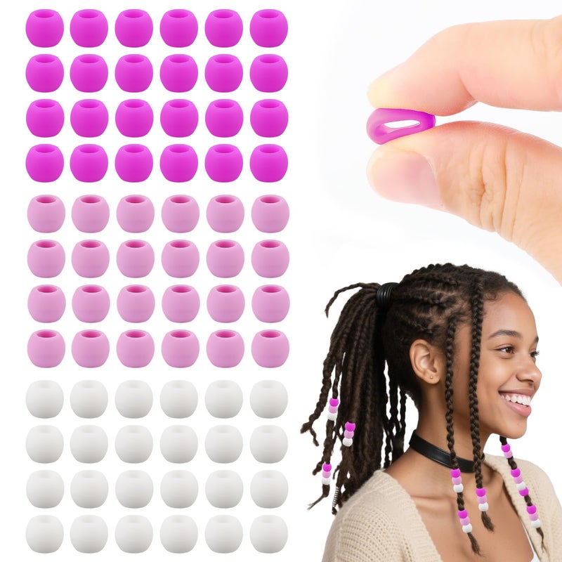 AD Beads 216PCS 8X10mm Soft Pony Silicone Beads for Hair Purple Series with 80 Elastic Bands Tool and Storage Box Kit for Braids Bracelet Crafts - Image 3