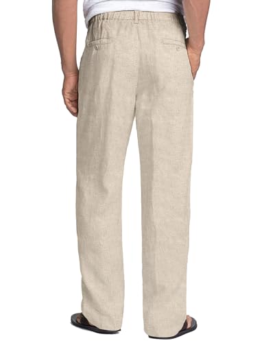 COOFANDY Men's Viscose and Linen Pants Elastic Waist Yoga Pants Drawstring Lounge Big and Tall Pants Khaki (Khaki, M) - Image 2