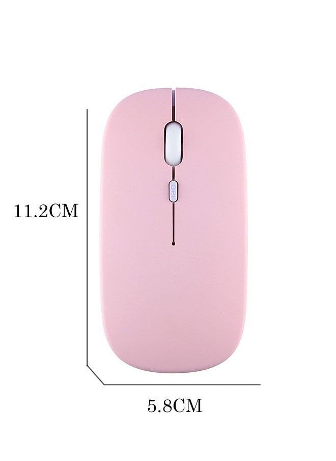 Slim Rechargeable Silent Bluetooth Wireless Mouse, Dual Mode Wireless Mouse, Portable USB  and 2.4G Wireless Bluetooth Computer Mouse, Compatible with Laptop Phone iPad (Pink)
