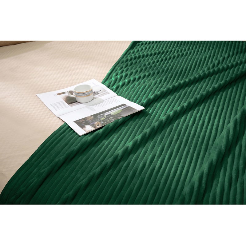 Vessia Flannel Fleece Throw Blanket for Couch Sofa Bed  300GSM 50x70inch Striped Dark Green Blanket Throw for Adults and Kids  Super Soft Warm Cozy Lightweight Ribbed Christmas Throw for All-Season - Image 2