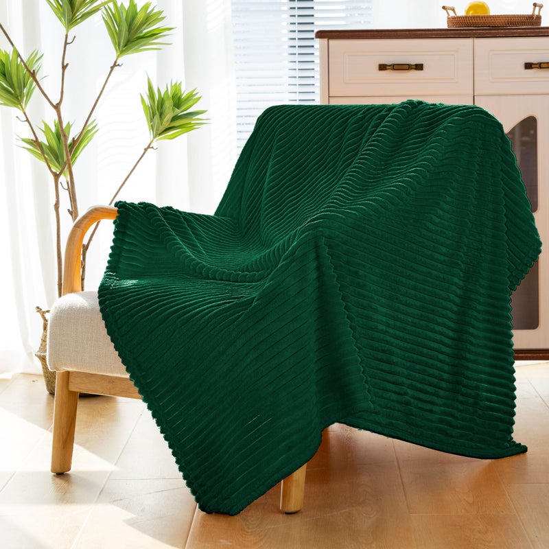 Vessia Flannel Fleece Throw Blanket for Couch Sofa Bed  300GSM 50x70inch Striped Dark Green Blanket Throw for Adults and Kids  Super Soft Warm Cozy Lightweight Ribbed Christmas Throw for All-Season - Image 5