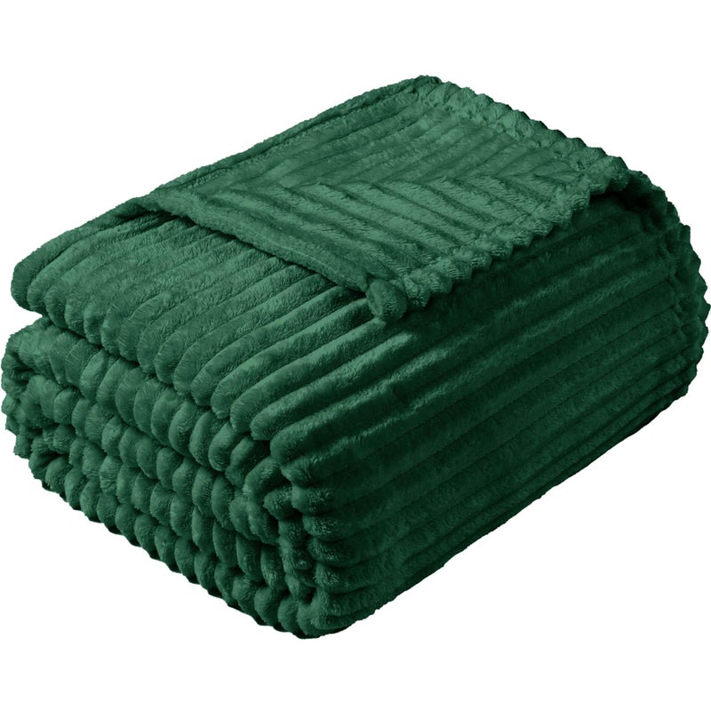 Vessia Flannel Fleece Throw Blanket for Couch Sofa Bed  300GSM 50x70inch Striped Dark Green Blanket Throw for Adults and Kids  Super Soft Warm Cozy Lightweight Ribbed Christmas Throw for All-Season - Image 3
