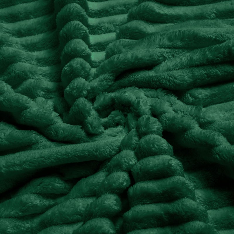 Vessia Flannel Fleece Throw Blanket for Couch Sofa Bed  300GSM 50x70inch Striped Dark Green Blanket Throw for Adults and Kids  Super Soft Warm Cozy Lightweight Ribbed Christmas Throw for All-Season - Image 4
