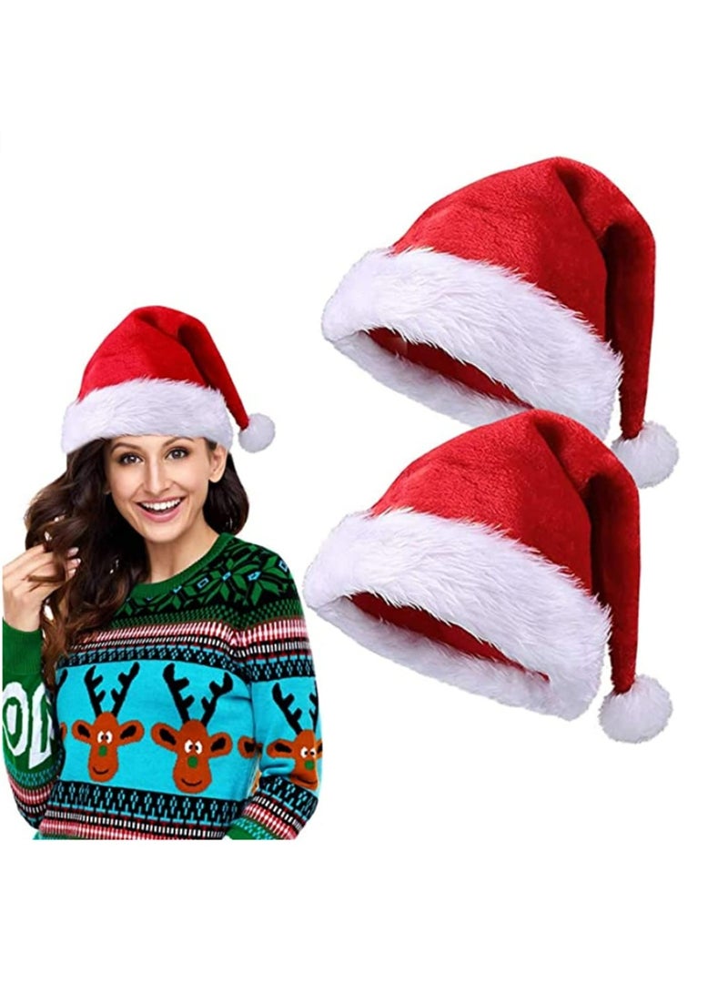 2pcs Christmas Hat Santa Hat Xmas Holiday Hat for Adults Unisex Velvet Comfort Christmas Hats Extra Thicken Classic Fur for Christmas New Year Festive Holiday Party Supplies - Image 1