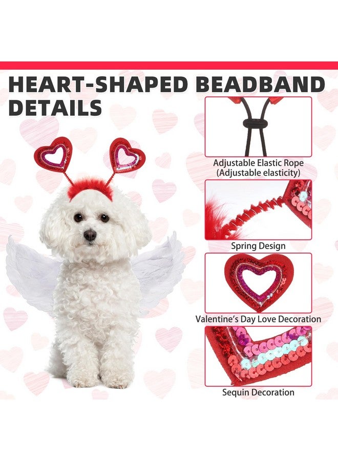 كولتيل زي عيد الحب من KOOLTAIL، زي عصابة رأس على شكل قلب بأجنحة من الريش للكلاب الصغيرة والمتوسطة والكبيرة والقطط والجراء، زي لطيف ومضحك باللونين الأبيض والأحمر لحفلات العطلات - Image 3