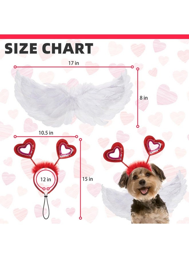 كولتيل زي عيد الحب من KOOLTAIL، زي عصابة رأس على شكل قلب بأجنحة من الريش للكلاب الصغيرة والمتوسطة والكبيرة والقطط والجراء، زي لطيف ومضحك باللونين الأبيض والأحمر لحفلات العطلات - Image 2