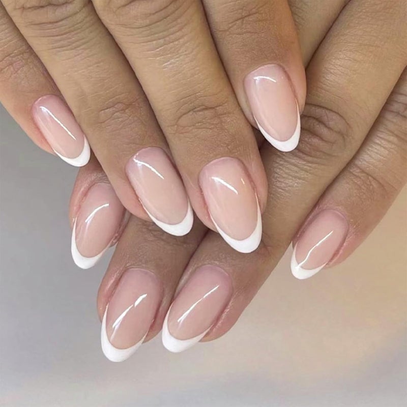 24pcs Short Oval False Nails French White Tip Nude Pink Press On Nails Removable GlueOns for Women Girls Nail Art Accessories