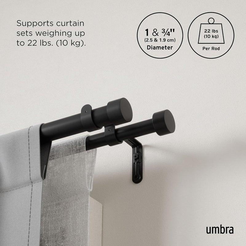 UMBRA Cappa Double Curtain Rod, Includes 2 Matching Finials, Brackets & Hardware, 66 to 120-Inch, Black - Image 4