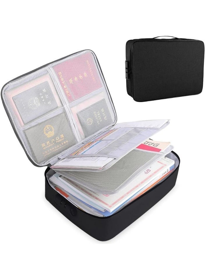 AMM Document Organizer Bag with Code Lock – Watertight 3-Layer File Storage Case (Black) - Image 1