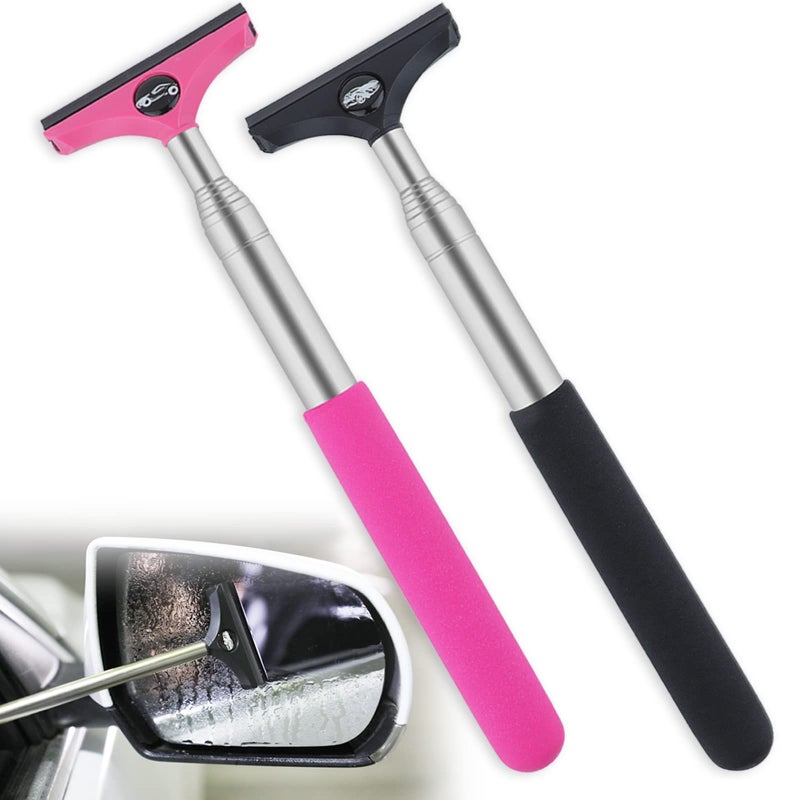 GUBCUB Side Mirror Squeegee 2 PCS Car Mirror Squeegee Retractable Car Rearview Mirror Wiper for All Vehicles Universal Automotive AccessoriesBlackPink - Image 3