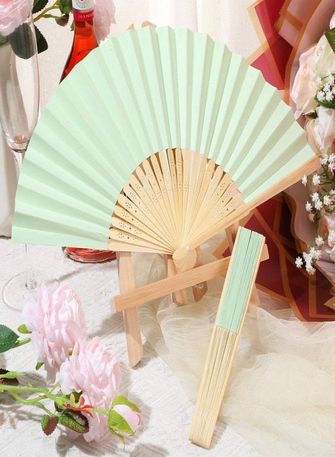 Yinkin 4 Pack Folding Fans Bamboo Handheld Folded Craft Japanese Chinese Line Dancing Fans for Weddings Bridal DIY Decoration Women Gift Party Favors(Light Green) - Image 4