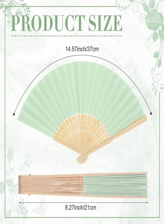 Yinkin 4 Pack Folding Fans Bamboo Handheld Folded Craft Japanese Chinese Line Dancing Fans for Weddings Bridal DIY Decoration Women Gift Party Favors(Light Green) - Image 2