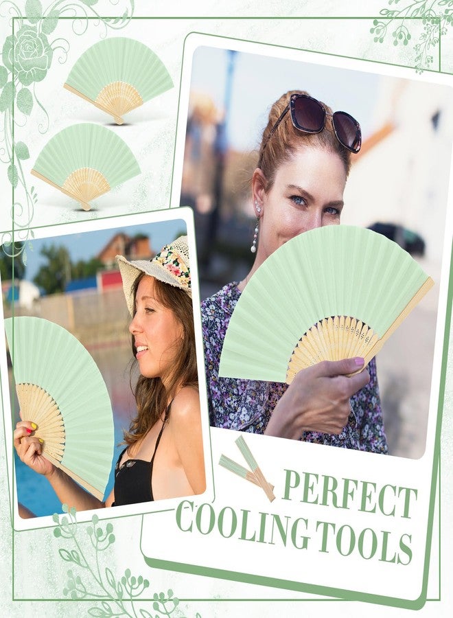 Yinkin 4 Pack Folding Fans Bamboo Handheld Folded Craft Japanese Chinese Line Dancing Fans for Weddings Bridal DIY Decoration Women Gift Party Favors(Light Green) - Image 3