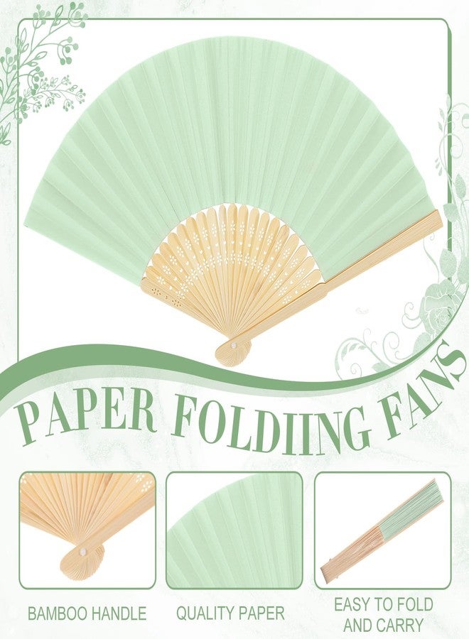 Yinkin 4 Pack Folding Fans Bamboo Handheld Folded Craft Japanese Chinese Line Dancing Fans for Weddings Bridal DIY Decoration Women Gift Party Favors(Light Green) - Image 5