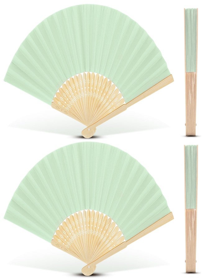 Yinkin 4 Pack Folding Fans Bamboo Handheld Folded Craft Japanese Chinese Line Dancing Fans for Weddings Bridal DIY Decoration Women Gift Party Favors(Light Green) - Image 1