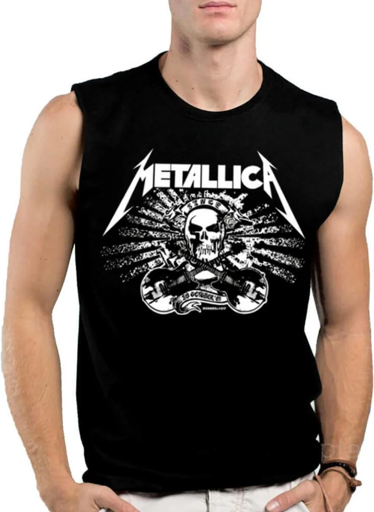 Rock&Roll Metallica Skull Black Cut-Sleeve Sleeveless T-Shirt Undershirt