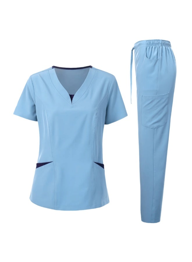 Loquat Womens Men Medical Scrubs Set Medical Uniform Set Light Blue - Image 1