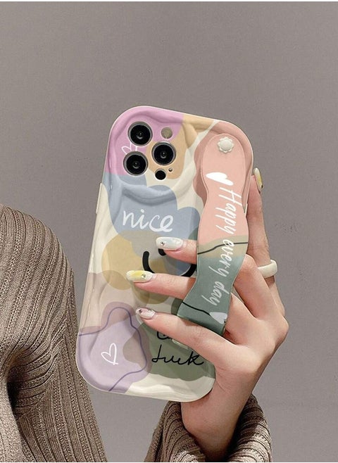 Phone Case With Strap 1pc Fashionable Wristband Phone Case With Thickened High Anti-Fall Protection, Smiling Face Print And Bracket Function, Compatible With iPhone15 Pro Max