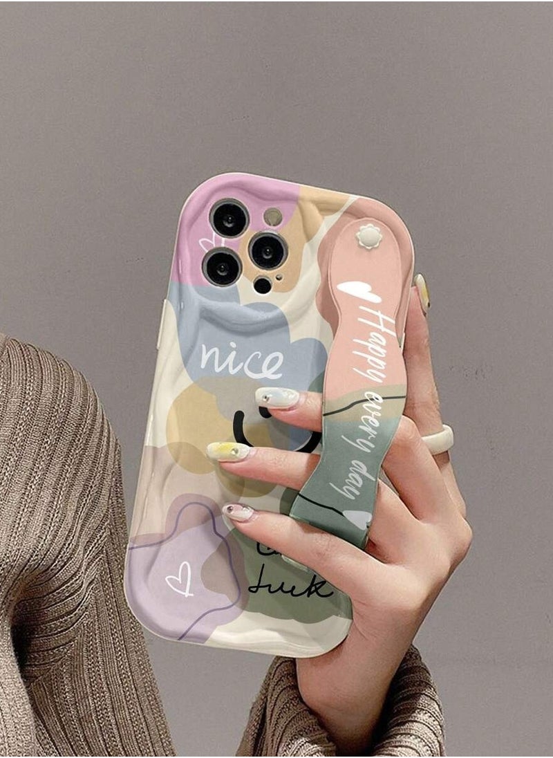 Generic - Phone Case With Strap 1pc Fashionable Wristband Phone Case With Thickened High Anti-Fall Protection, Smiling Face Print And Bracket Function, Compatible With iPhone15 Pro Max - Image 1